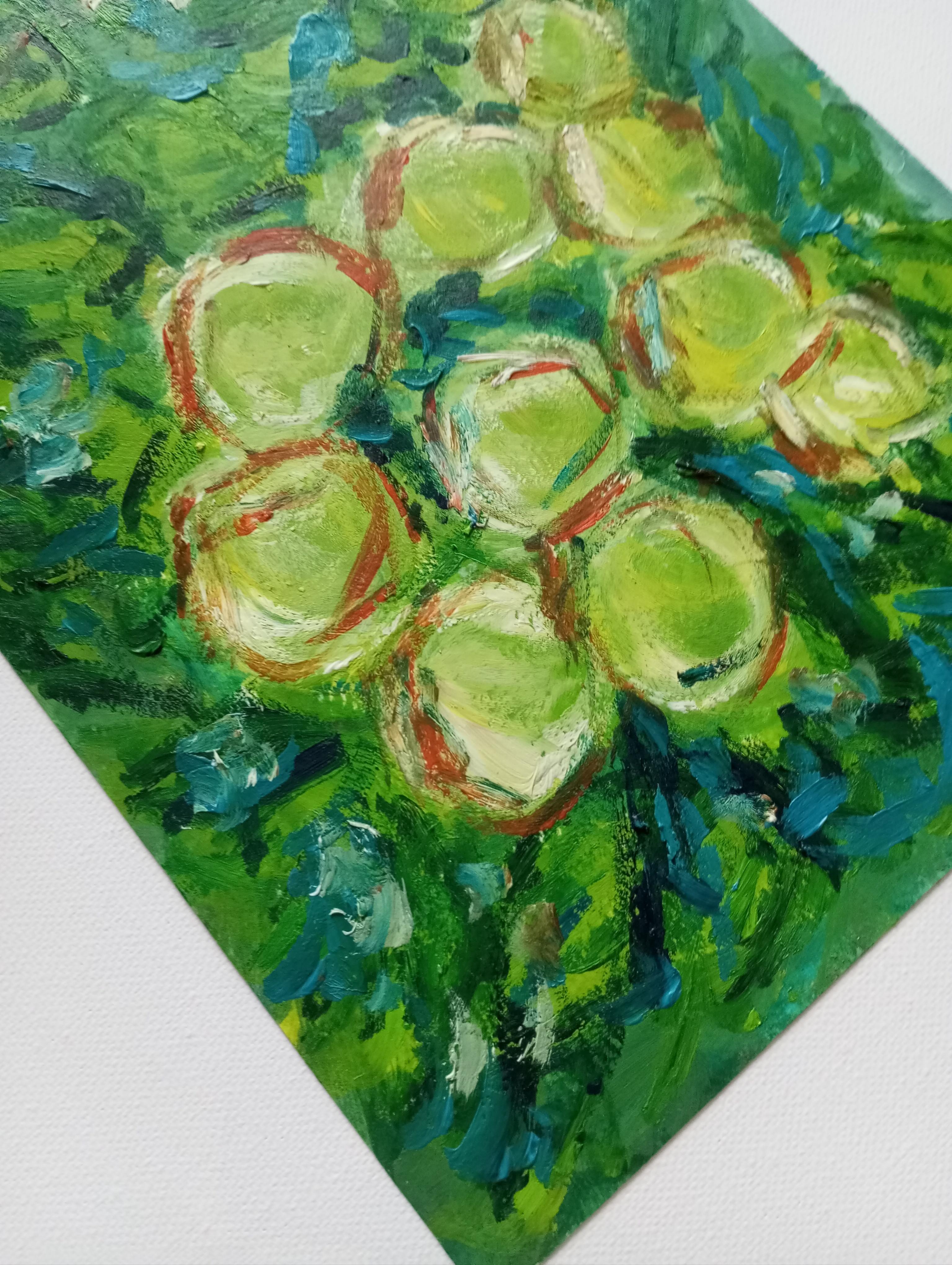Peinture impressionniste contemporaine expressive à l'huile sur papier 