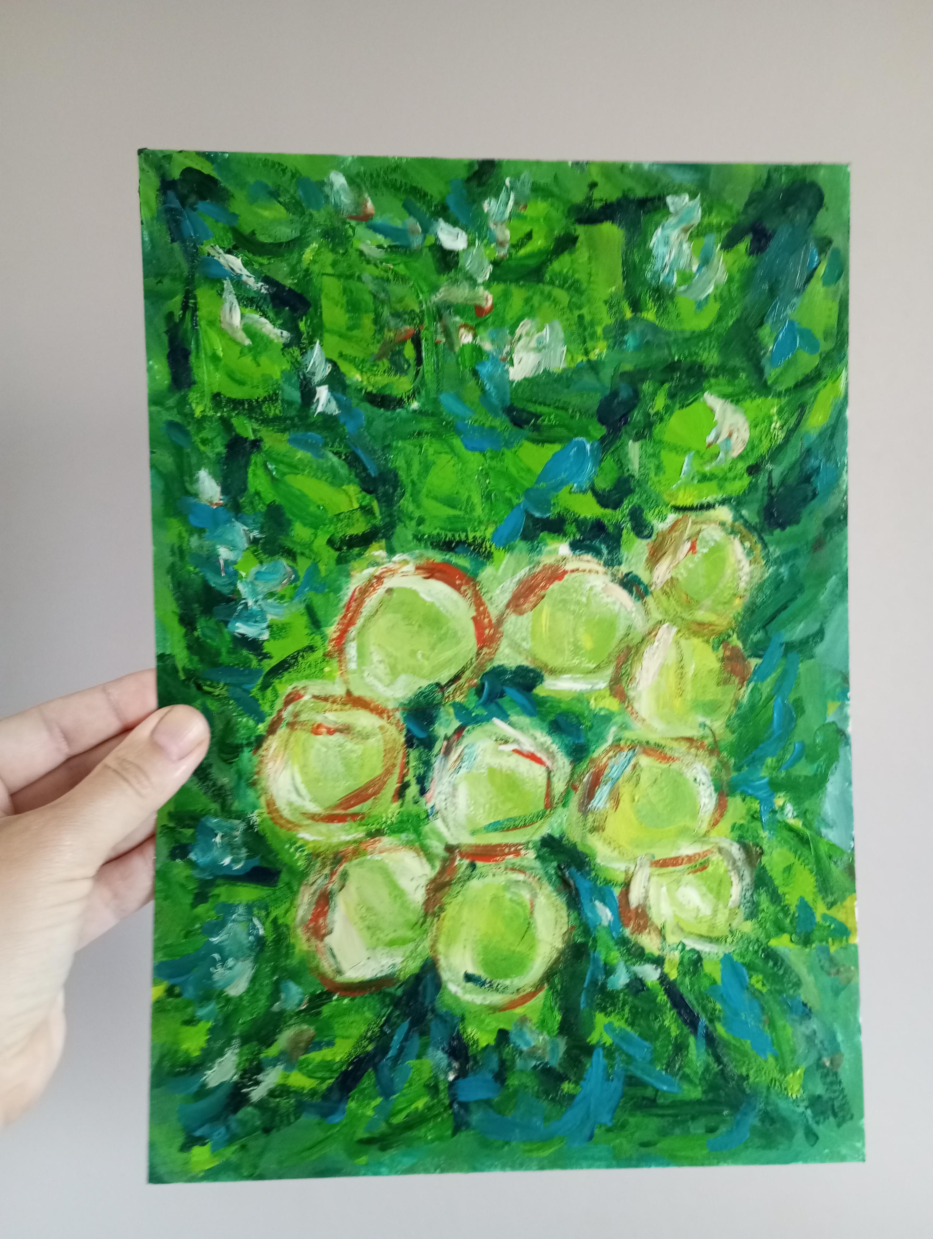Peinture impressionniste contemporaine expressive à l'huile sur papier 