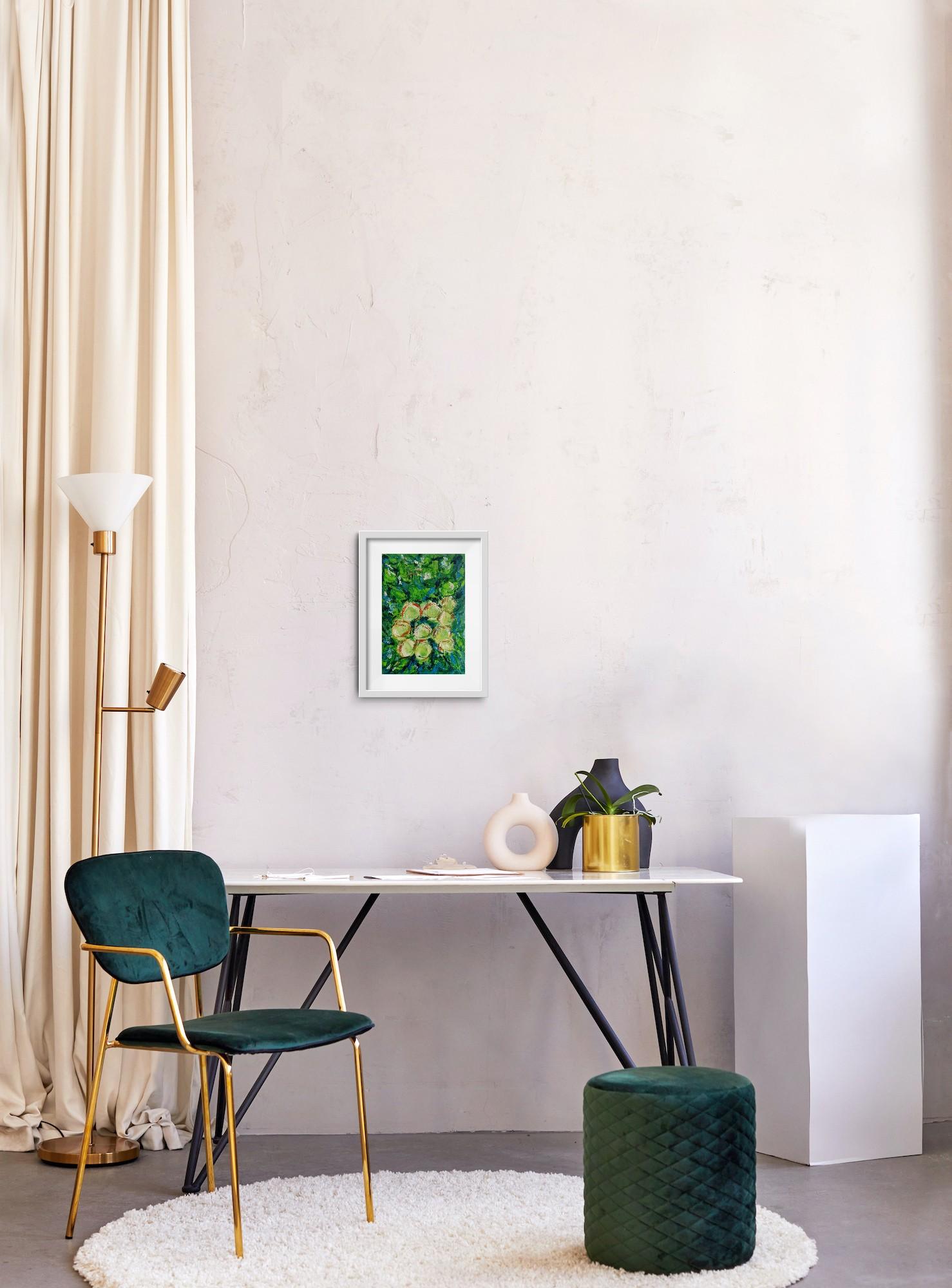 Peinture impressionniste contemporaine expressive à l'huile sur papier 