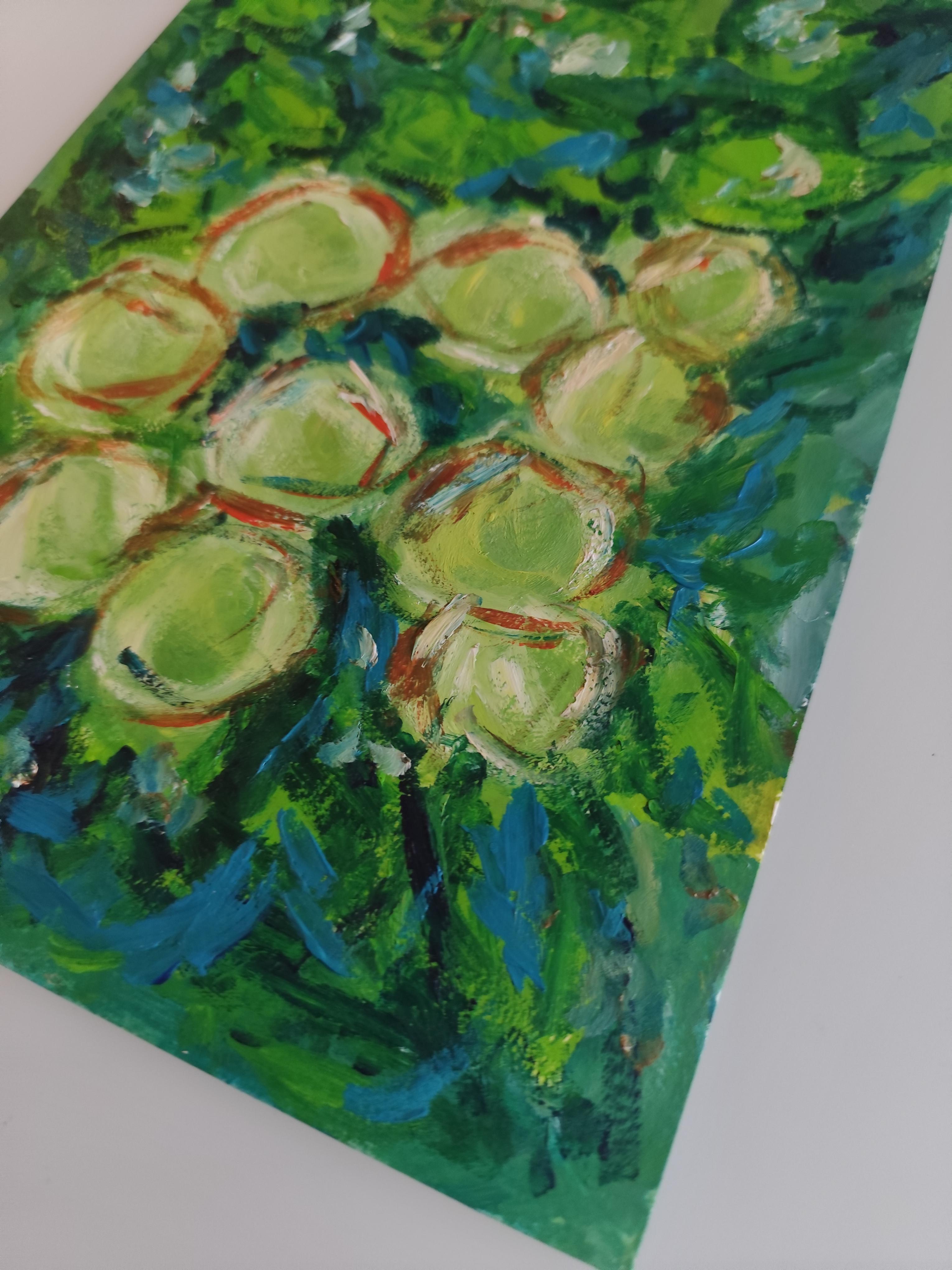 Peinture impressionniste contemporaine expressive à l'huile sur papier 