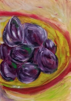 Contemporary impressionist vivid expressive oil painting of figs "Summer treat"