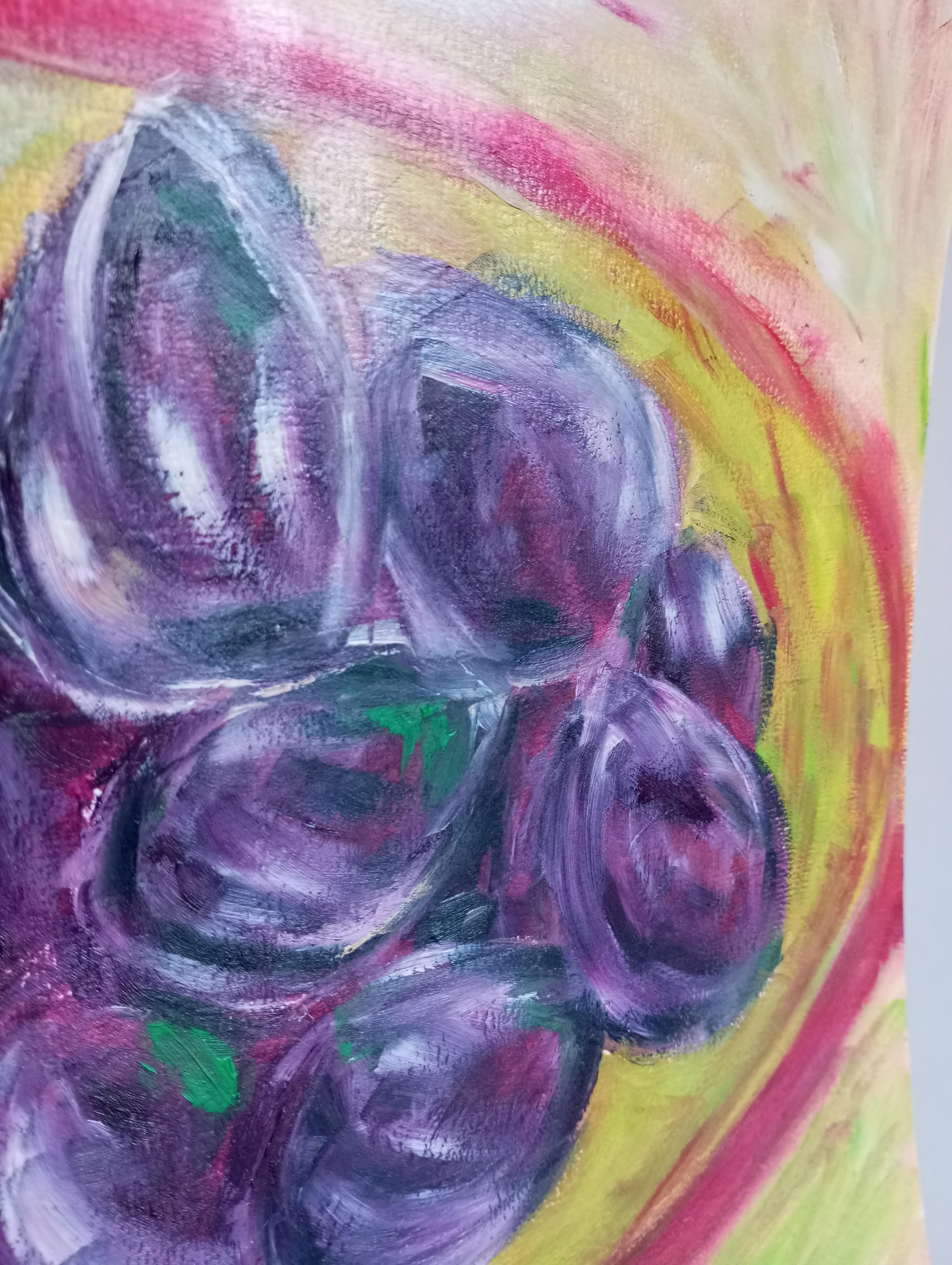 Pintura al óleo impresionista contemporánea vívida y expresiva de higos 