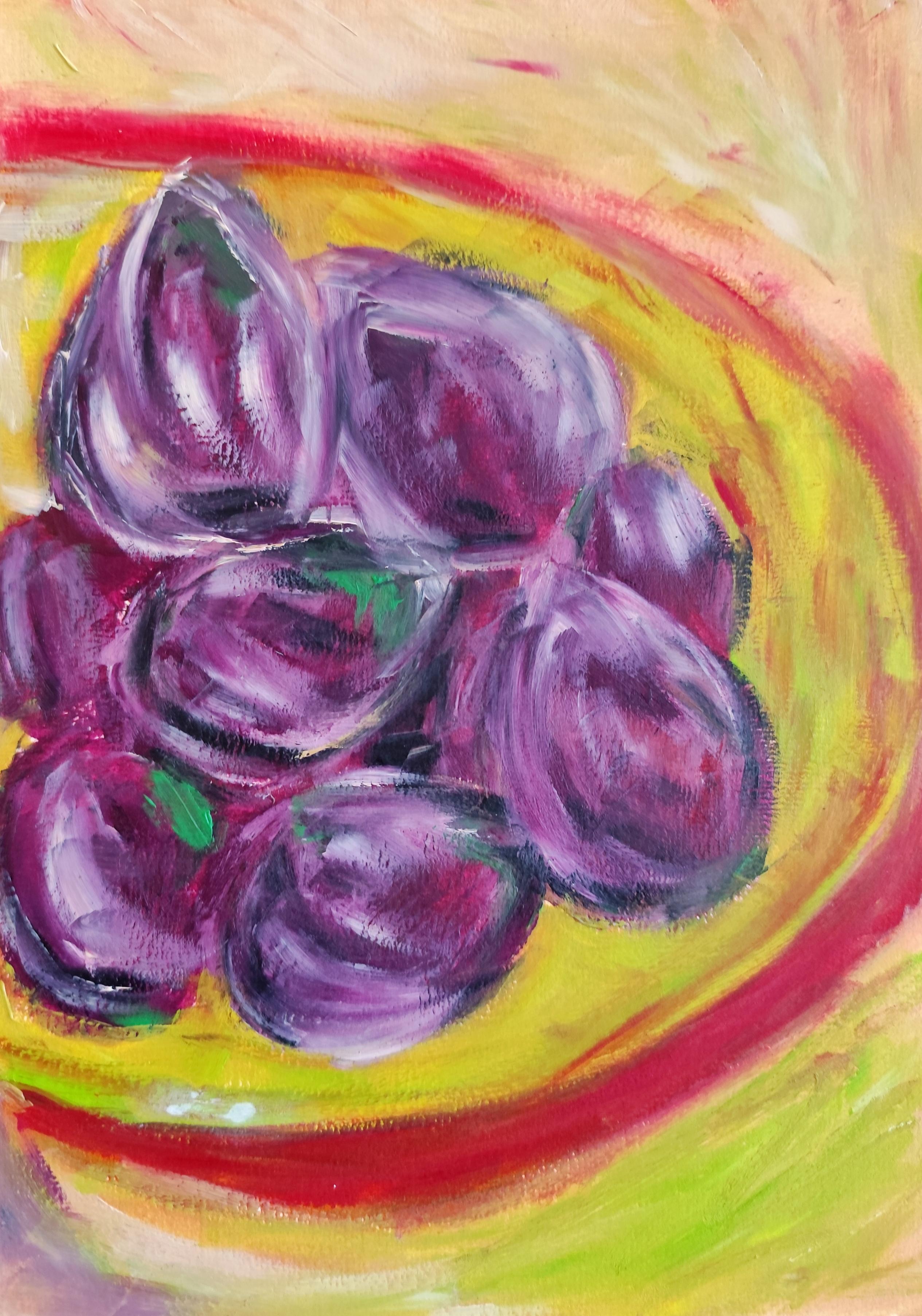 Peinture à l'huile impressionniste contemporaine Vivid expressive de figues "Régal d'été".