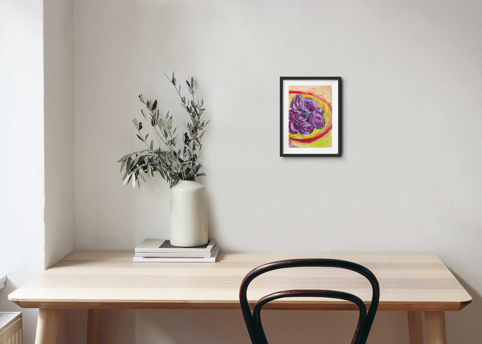 Pintura al óleo impresionista contemporánea vívida y expresiva de higos 