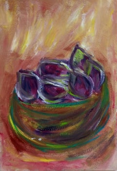 « Pichets d'été du jardin » : peinture à l'huile sur papier