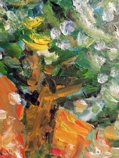 Small abstract impressionist nature oil painting on paper "Windy summer day"
