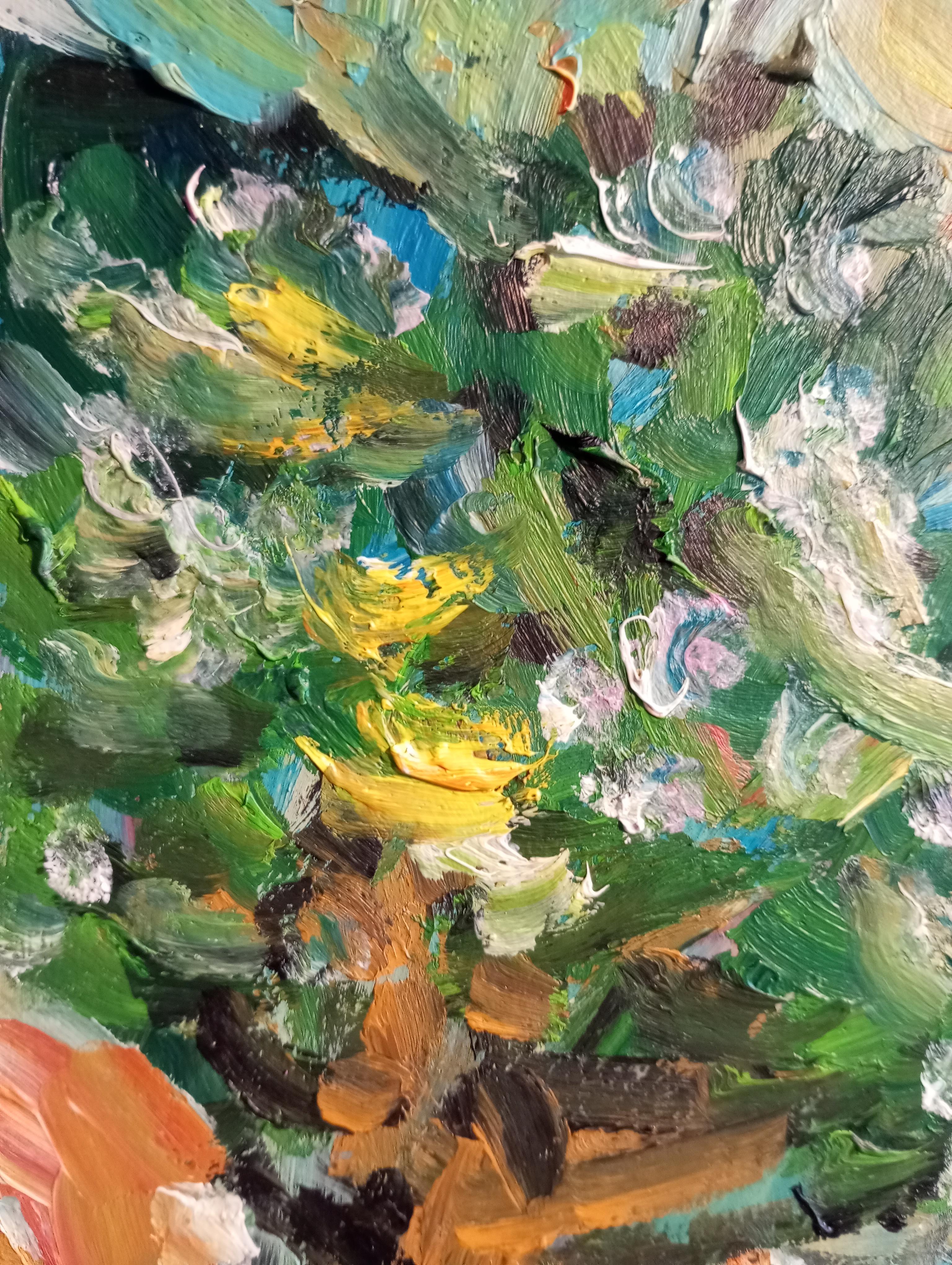 Petite peinture à l'huile impressionniste abstraite sur papier 