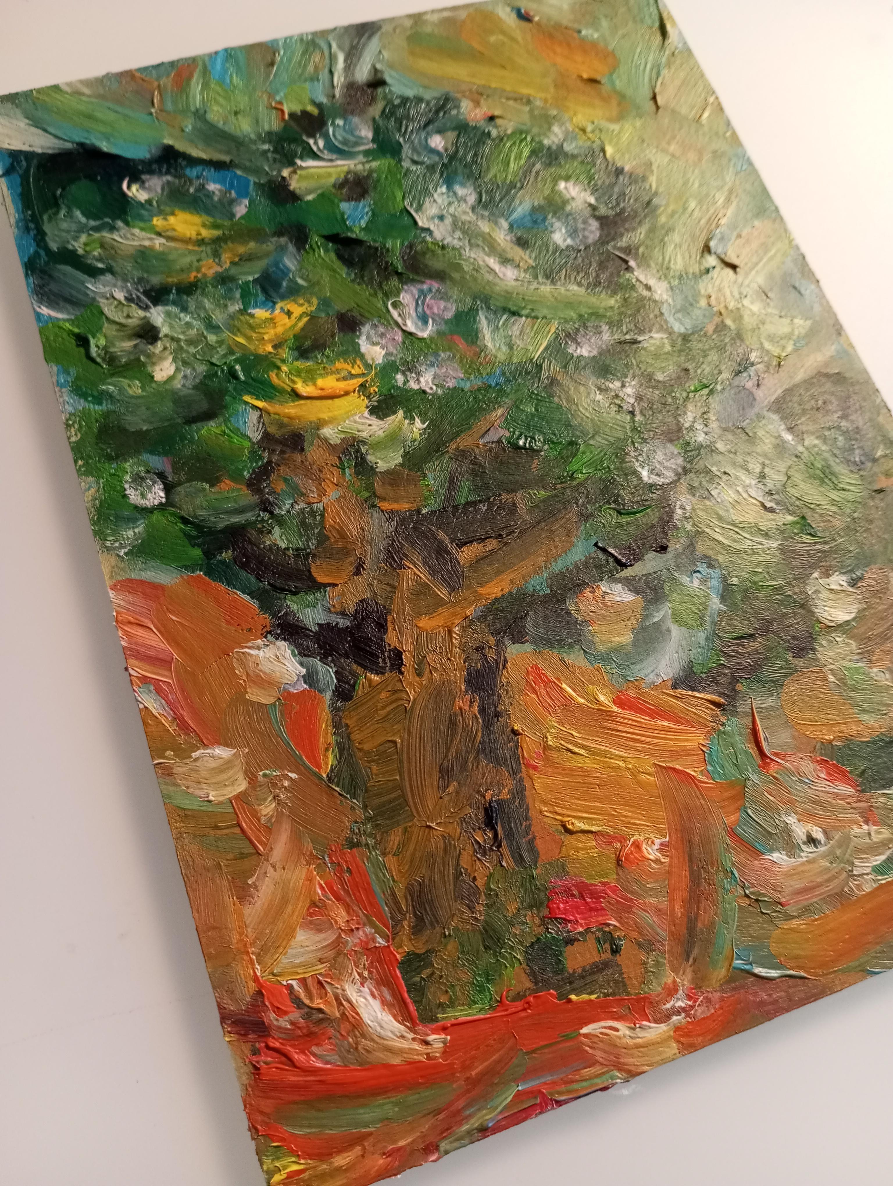 Petite peinture à l'huile impressionniste abstraite sur papier 