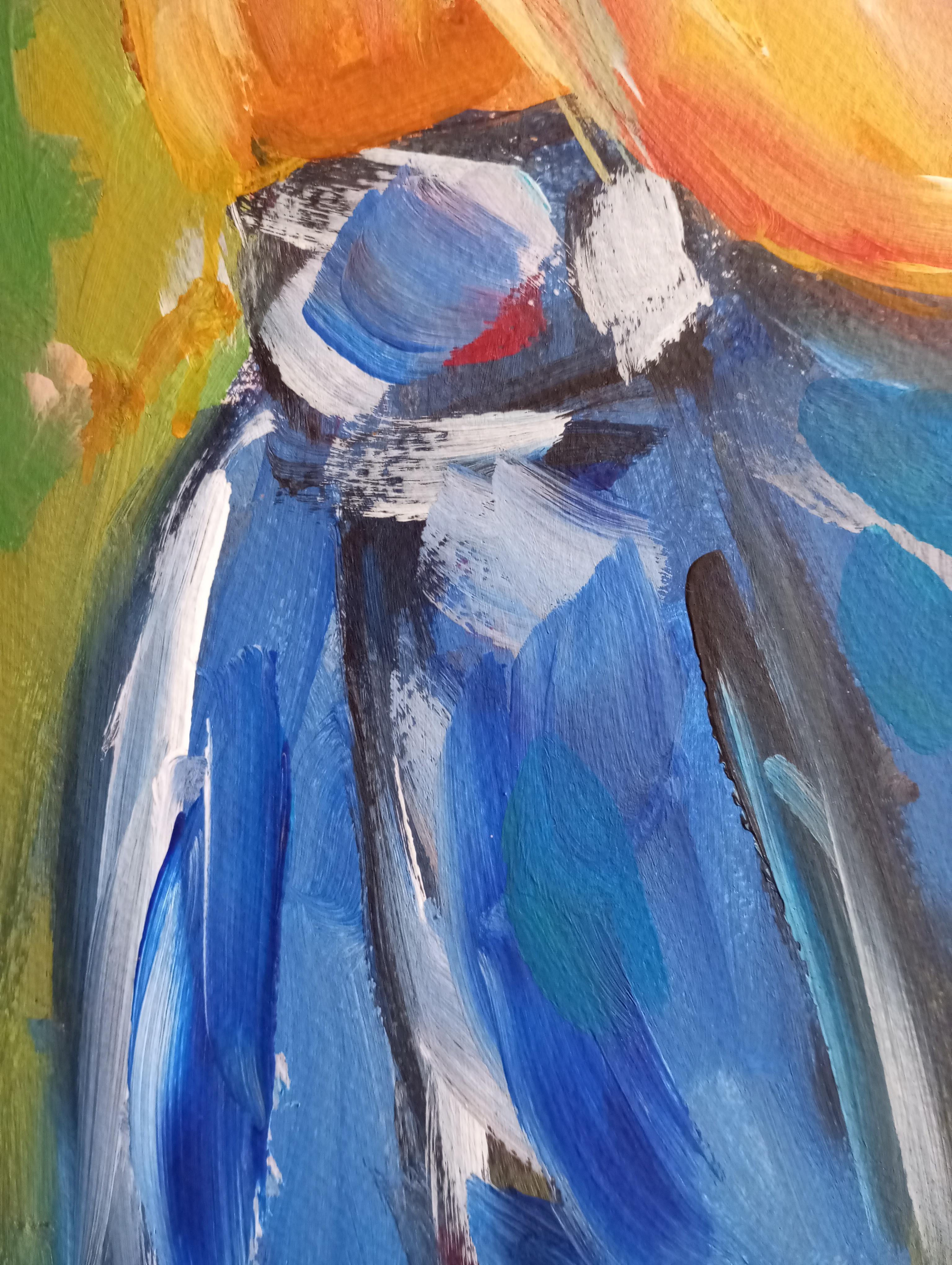 Retrato contemporáneo abstracto figurativo acrílico de mujer sobre papel 
