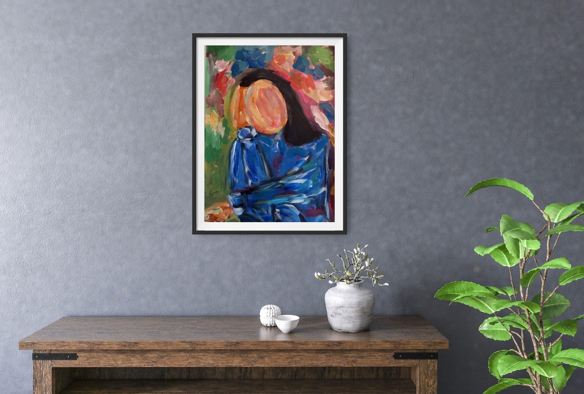 Retrato contemporáneo abstracto figurativo acrílico de mujer sobre papel 