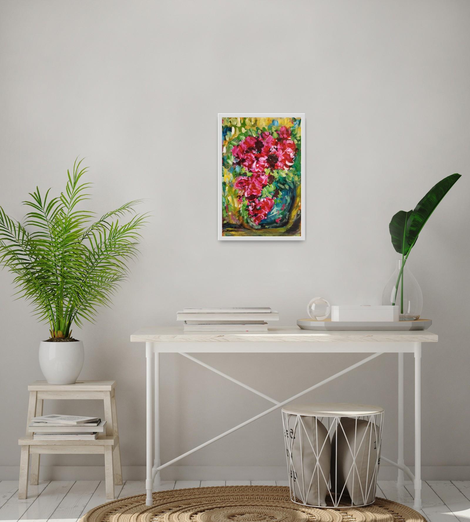 
In this abstract floral artwork I experience the world of nature through the bright colors of a summer period.

While painting, I sought to capture the beauty of summer flowers which are full of different colors.

In my art practice I love to use
