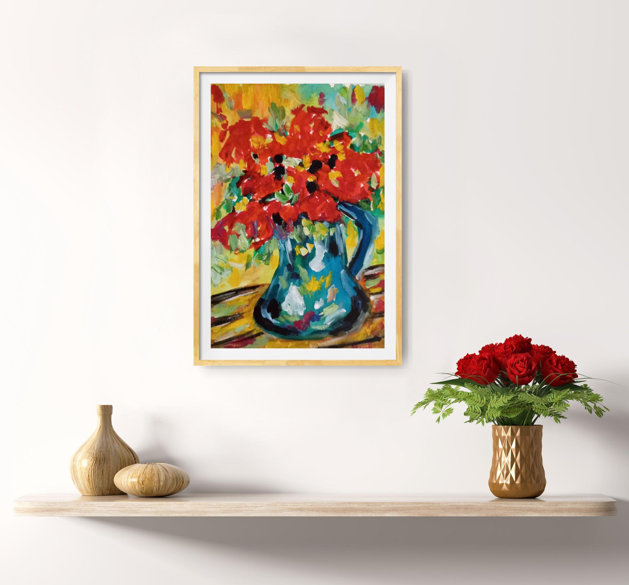 
In this abstract floral artwork I experience the world of nature through the bright colors of a summer period.

While painting, I sought to capture the beauty of summer flowers which are full of different colors.

In my art practice I love to use