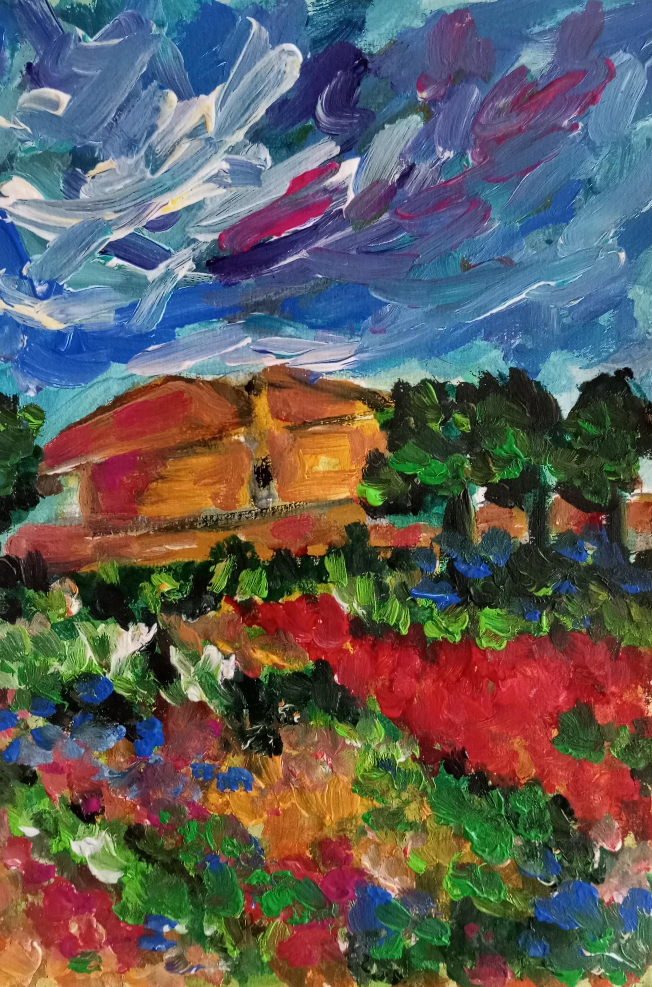 Pintura impresionista contemporánea de la naturaleza en color sobre papel "Verano mágico"