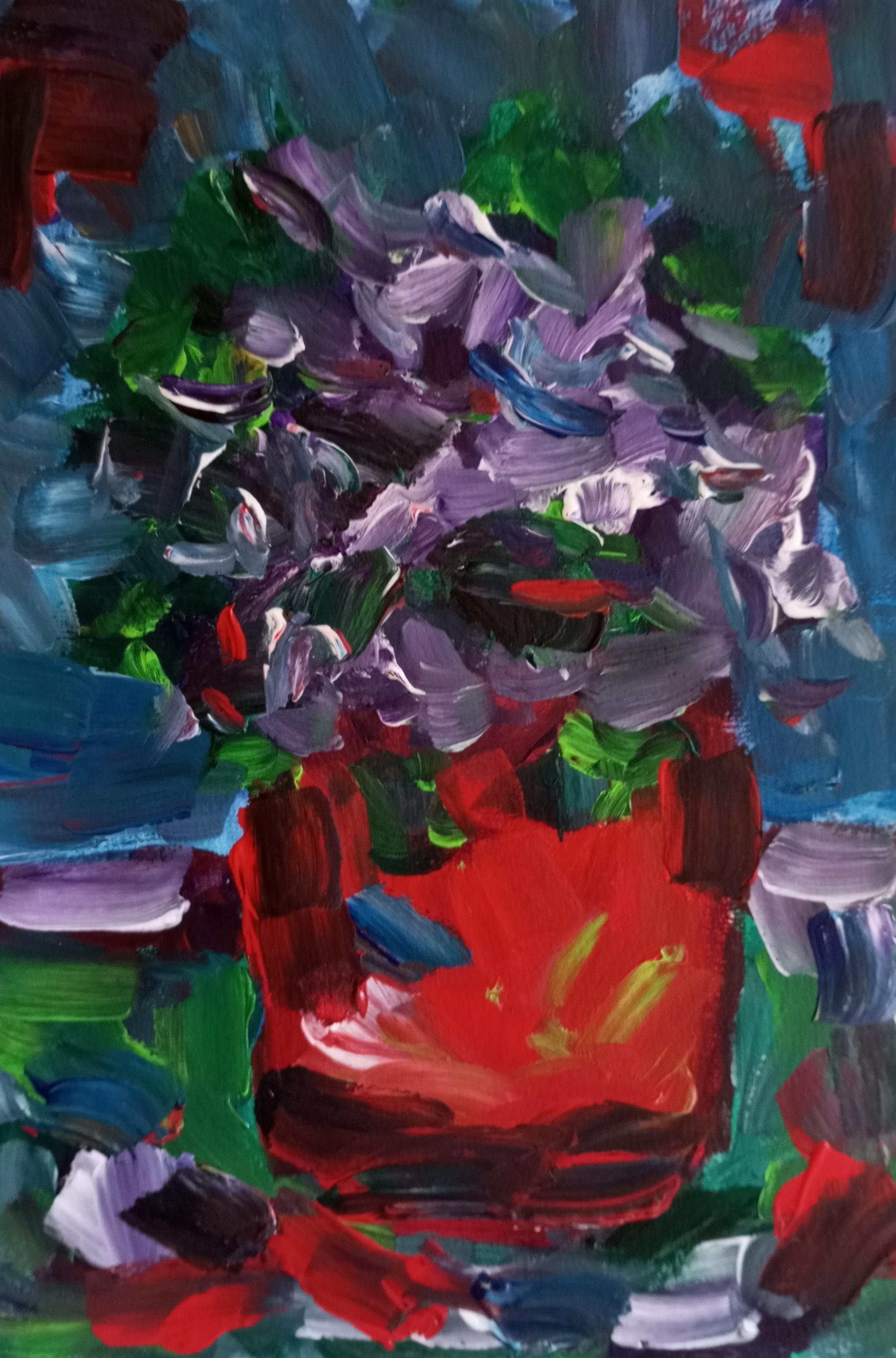 Natalya Mougenot  Still-Life Painting - "Vibrant bloom" (contemporary impressionist colorful floral acrylic painting)