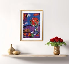"Sommertisch" (zeitgenössisches impressionistisches Stillleben, Acryl auf Papier)