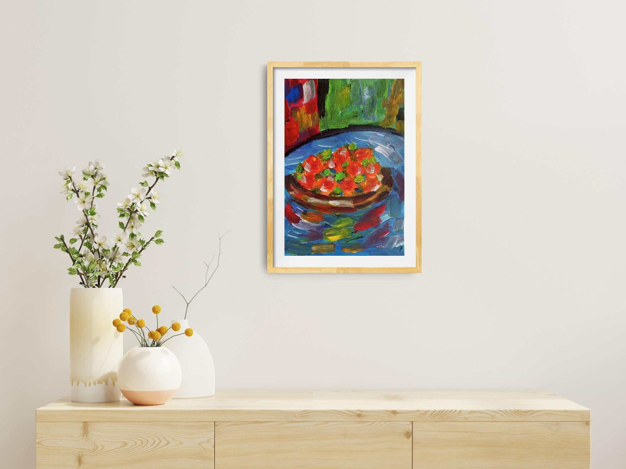 
In this floral artwork I experience the world of nature through the bright colors of a summer period.

While painting, I sought to capture the beauty of summer fruits which are full of different colors.

In my art practice I love to use bright