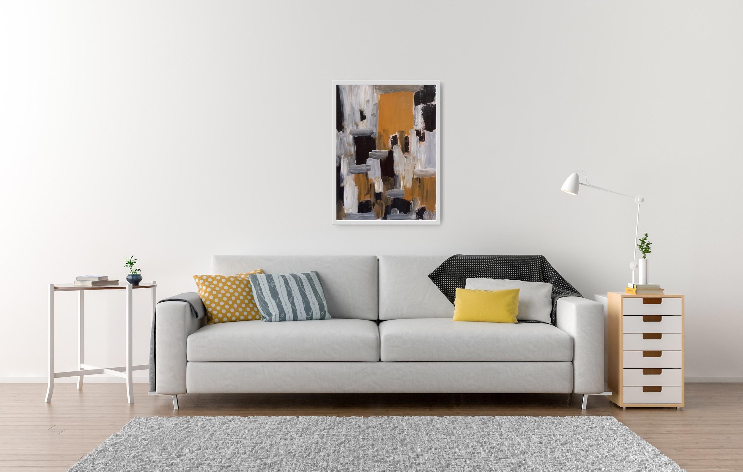 This artwork makes part of my small collection of abstract paintings created in various soft neutral earth tones. Main colors of this collection are grey, brown, suede, black, white. 

This collection was created for contemporary interior decoration