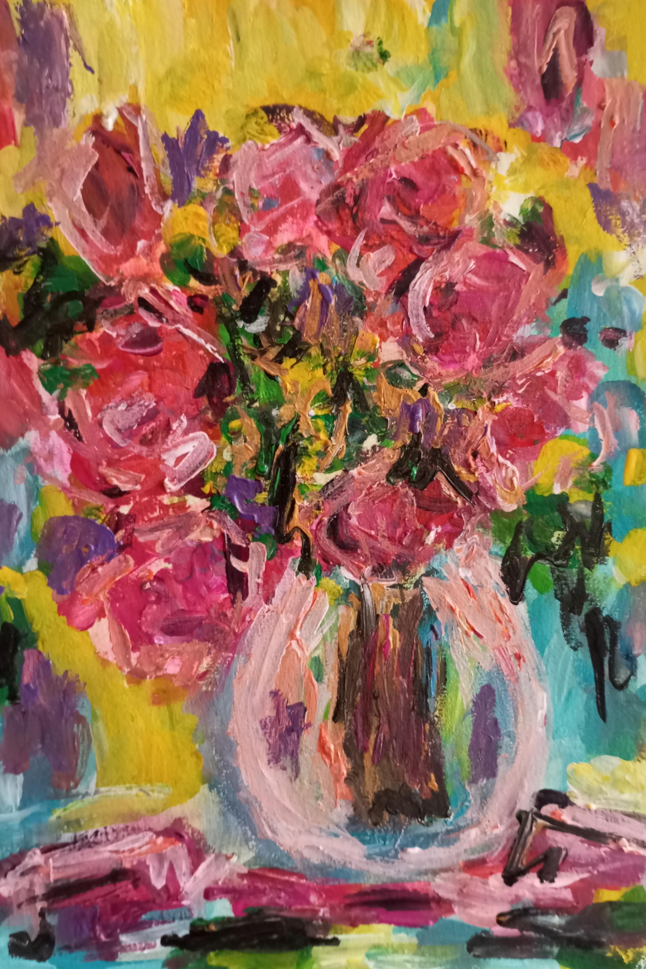 Natalya Mougenot  Still-Life Painting - "Unforgettable summer bouquet" (Contemporary impressionist floral painting )