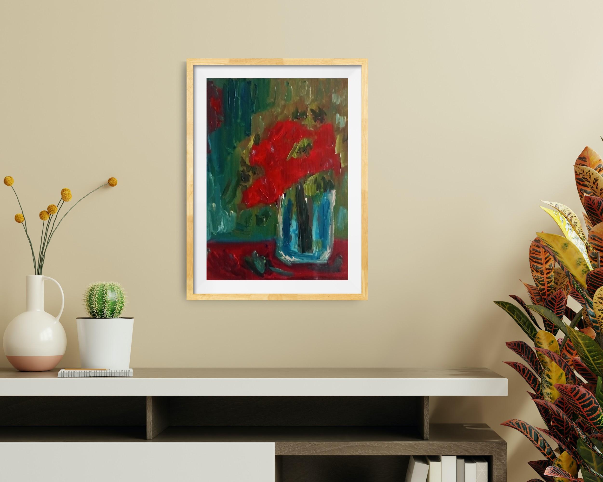 Bouquet de roses rouges  - Impressionnisme abstrait Art par Natalya Mougenot 