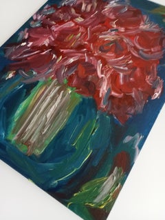 Pièce impressionniste contemporaine semi-abstraite de roses rouges - "Deep Tenderness" (Tendresse profonde)