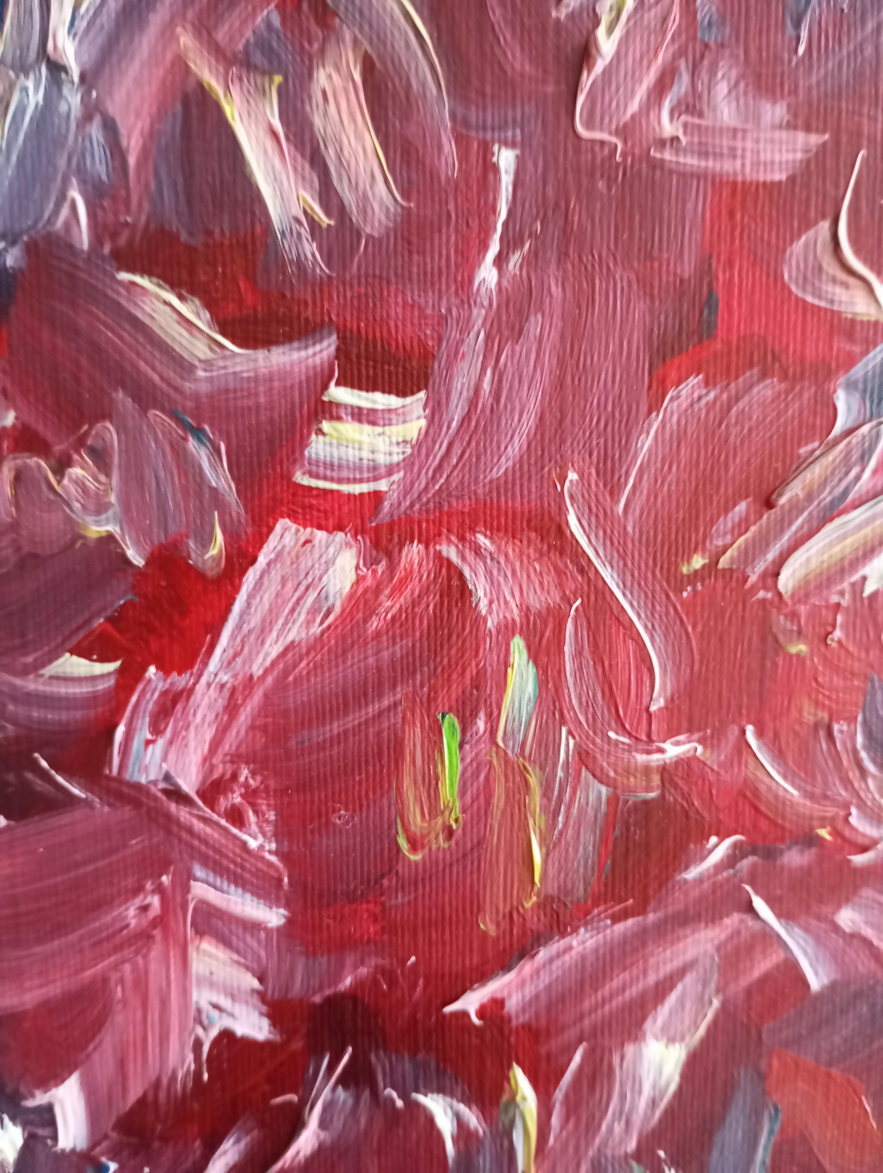 Opera impressionista semi-astratta contemporanea di rose rosse - 