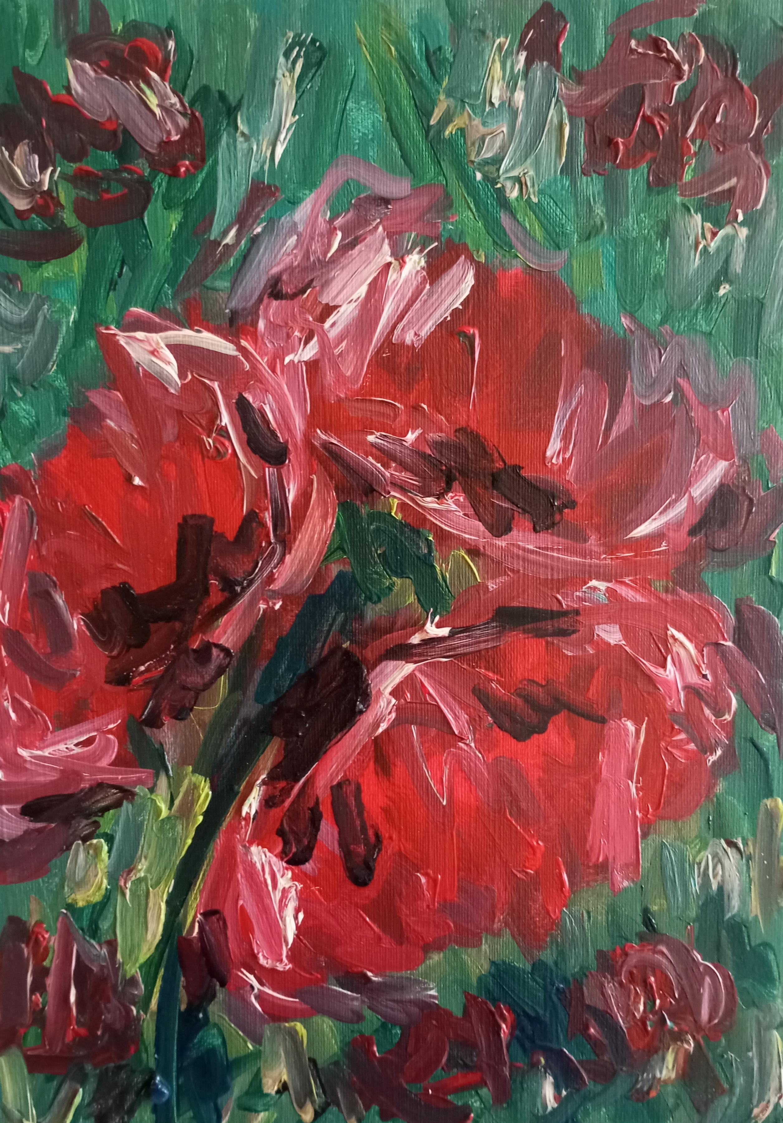 Natalya Mougenot  Abstract Painting - Fusion of red roses 