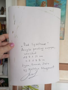 "Phare rouge" (œuvre d'art contemporain semi-abstrait expressif en bord de mer)