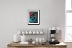 Small contemporary expressive floral painting on paper vase with flowers