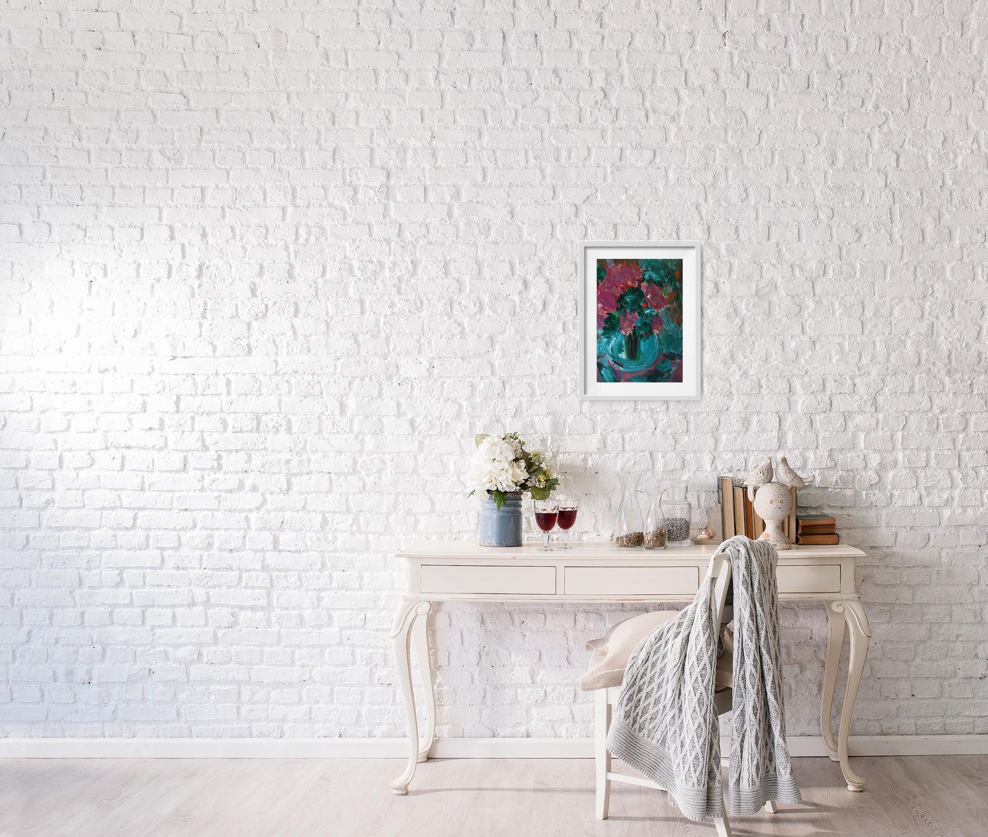 This contemporary, expressive floral painting titled 