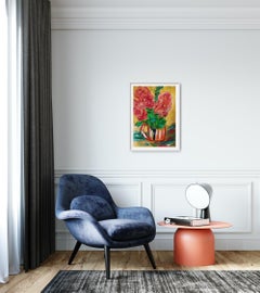 Contemporary abstract impressionist floral painting “Orange Hydrangea in a Vase”