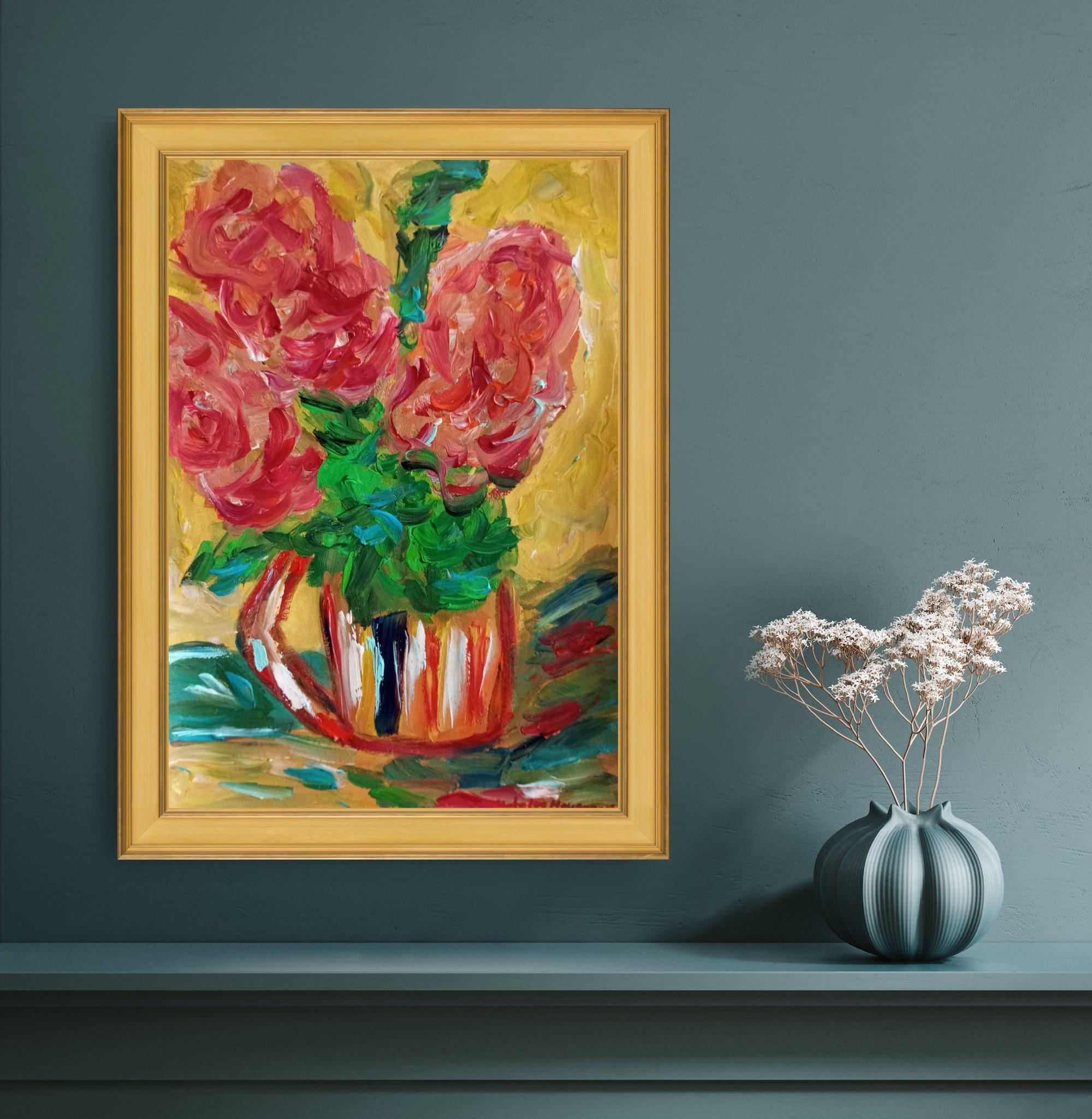 hydrangea orange dans un vase  - Impressionnisme américain Art par Natalya Mougenot 