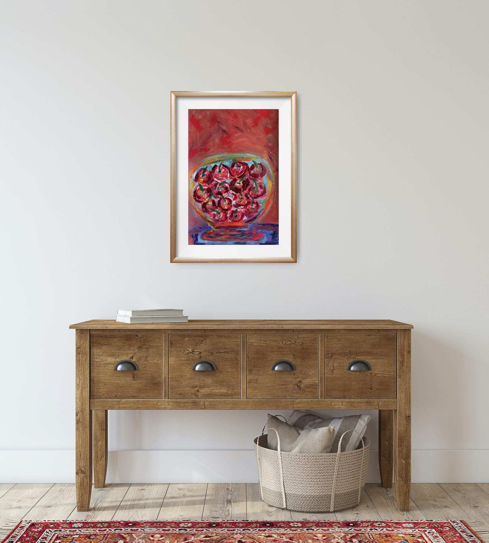 Cherries in a glass bowl  For Sale 1