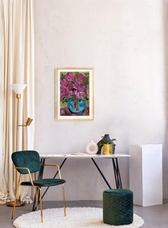 "Roses en fleur" (peinture acrylique expressive florale contemporaine sur papier).