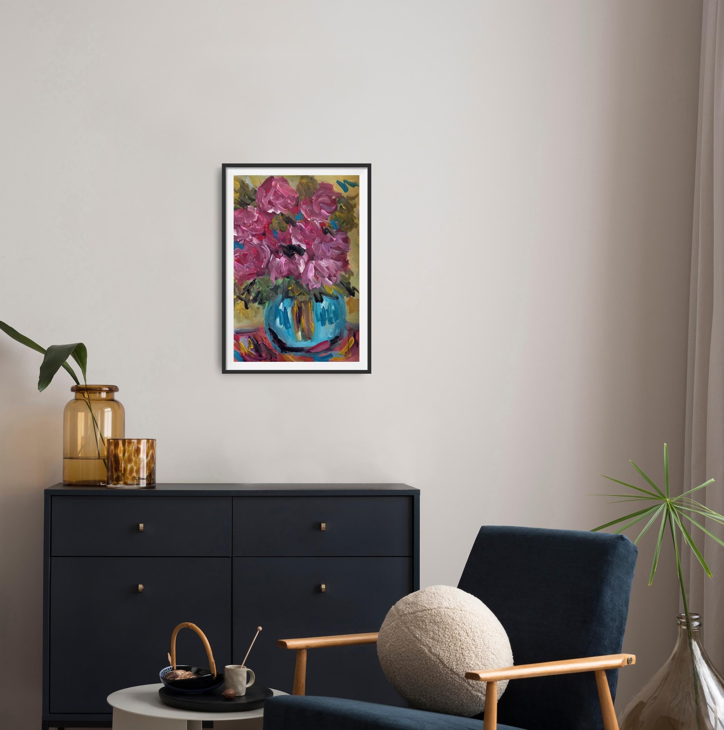 This artwork belongs to my “Floral” series which is full of expressive brush strokes where I could experience a floral theme.  It is a bold and eclectic mix of art which radiates striking colors, spontaneity, vividness, freedom and more importantly,