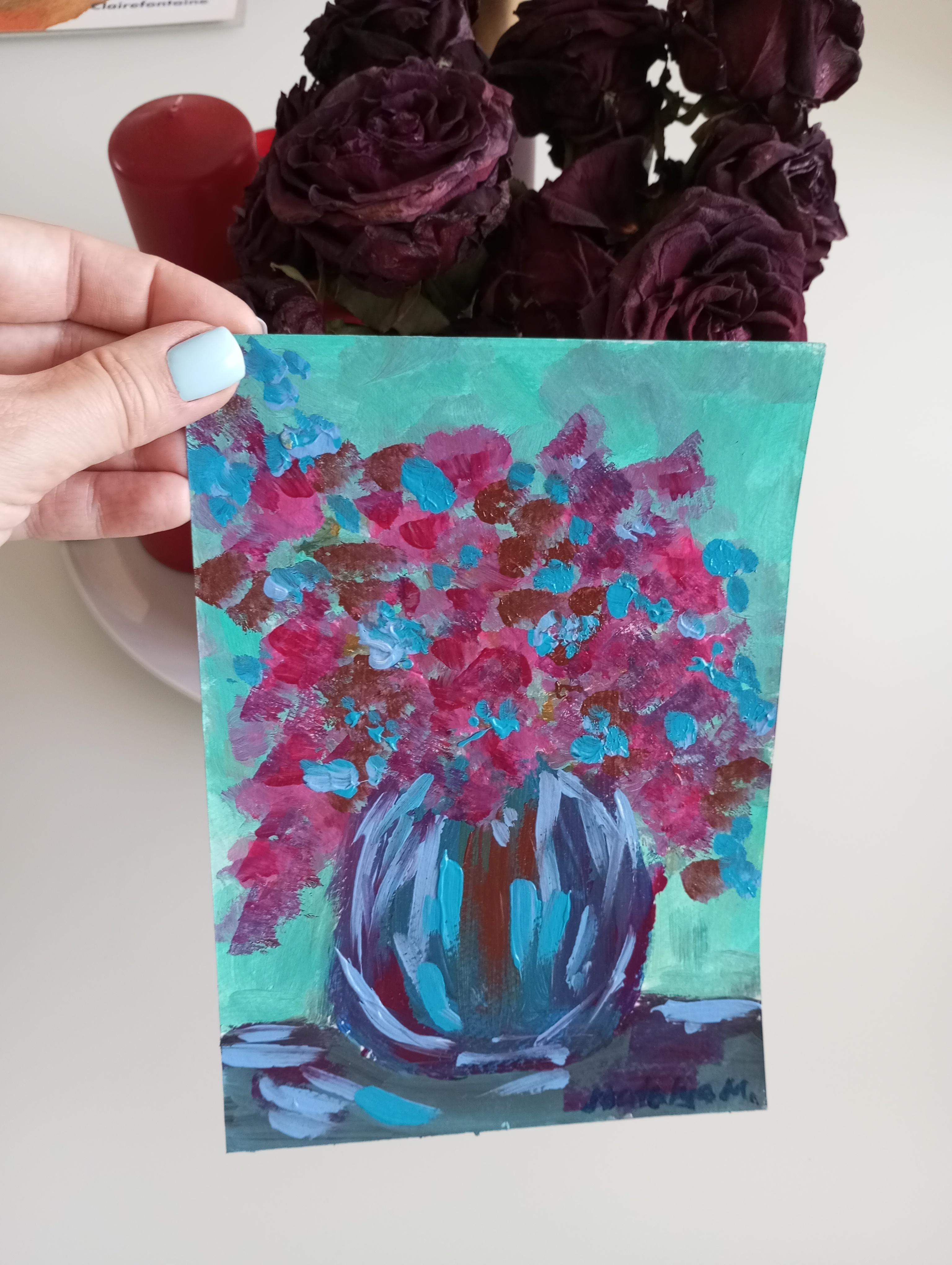Arte floral expresivo impresionista sobre papel 