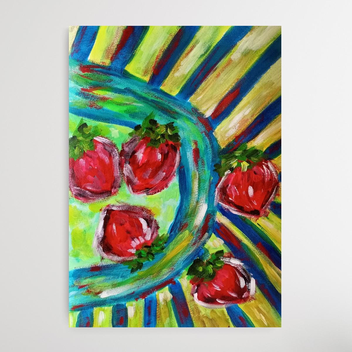 Pittura acrilica espressiva di natura morta contemporanea di fragole su carta in vendita 3