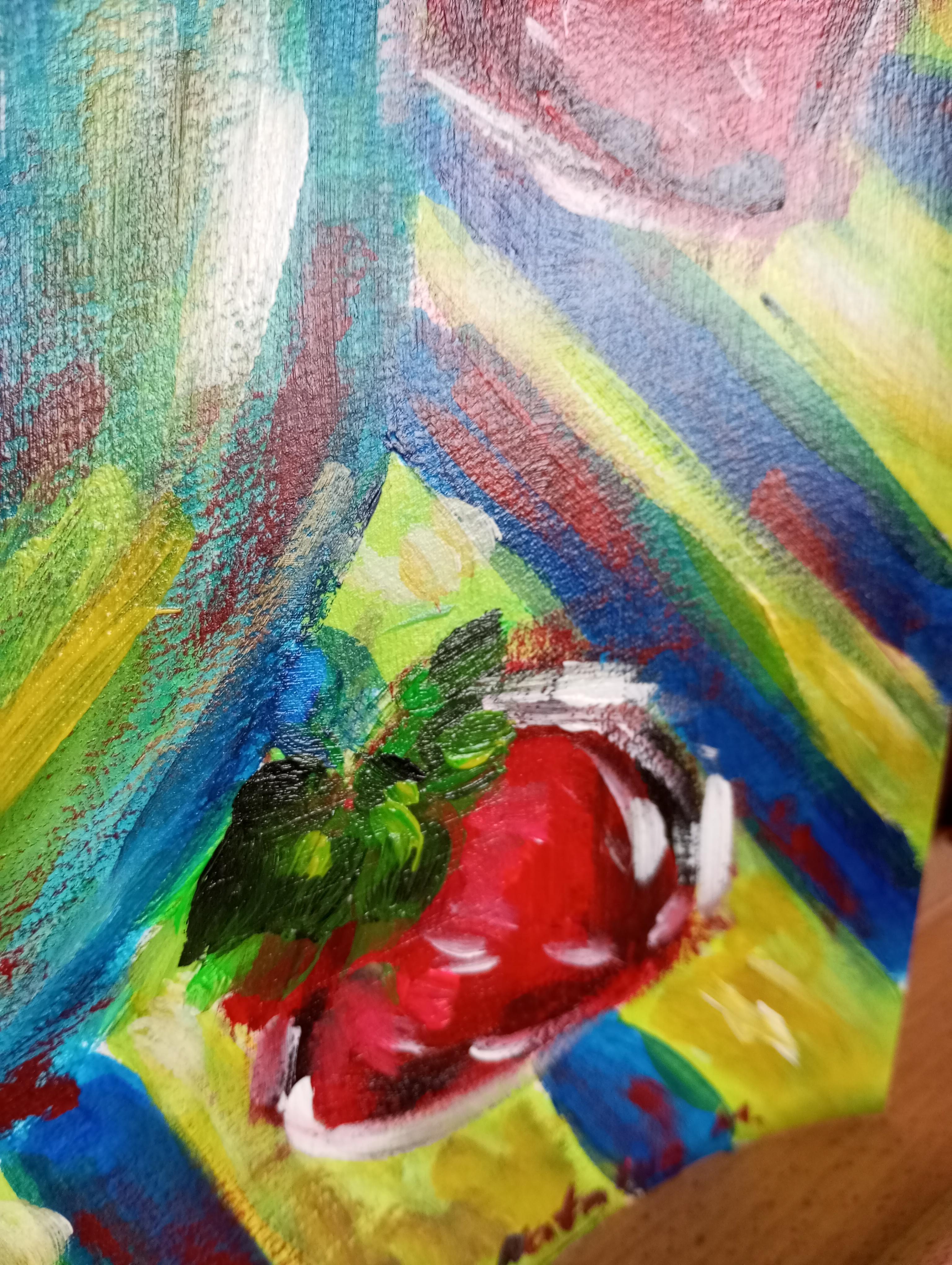 Pittura acrilica espressiva di natura morta contemporanea di fragole su carta in vendita 4