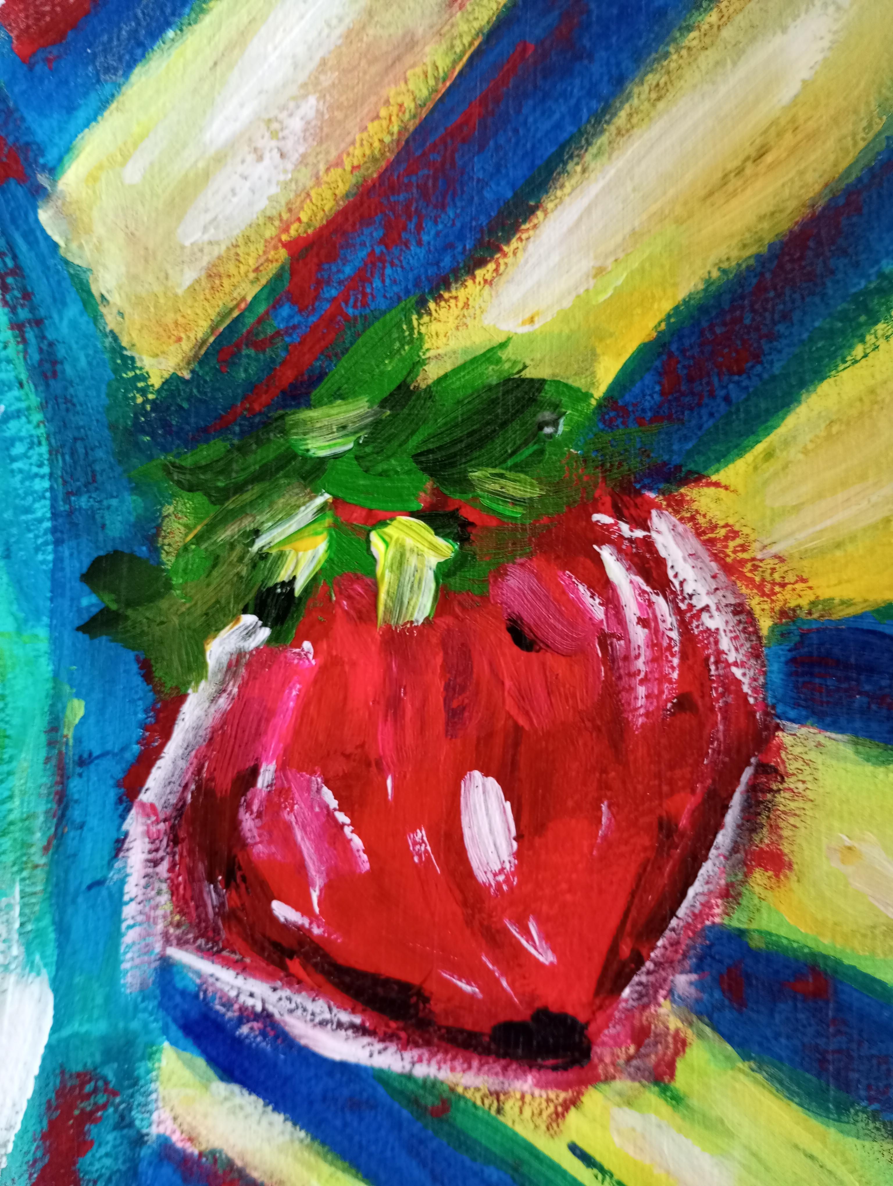 Pittura acrilica espressiva di natura morta contemporanea di fragole su carta in vendita 8
