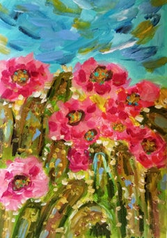 Preciosas flores de cactus (pintura de colores sobre papel)