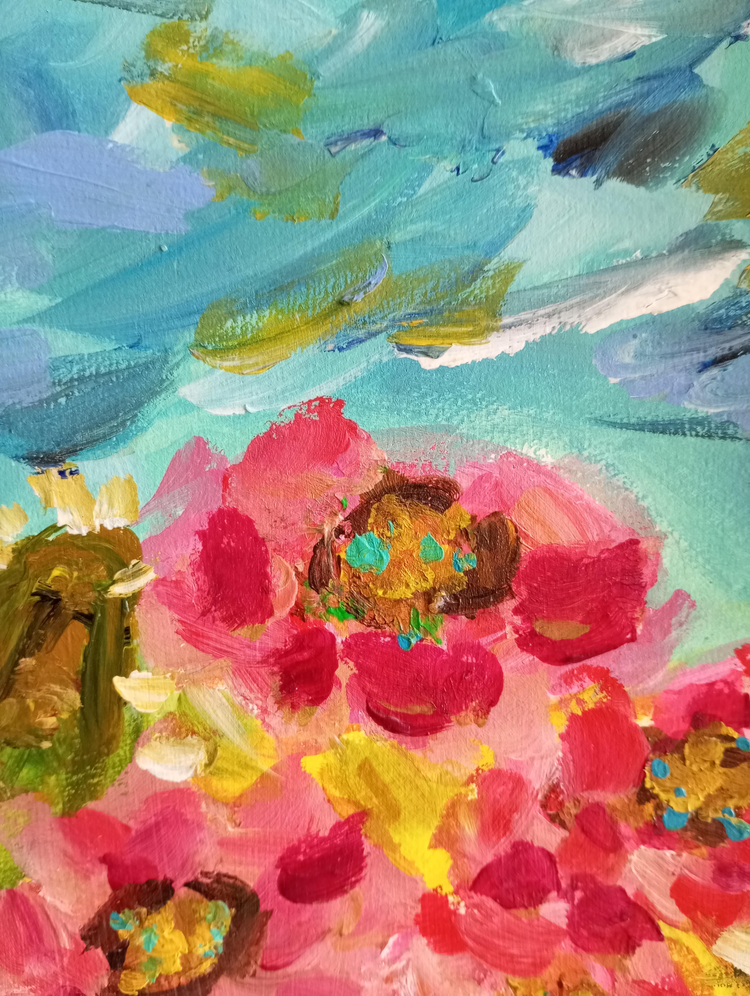 Preciosas flores de cactus (pintura de colores sobre papel) en venta 10