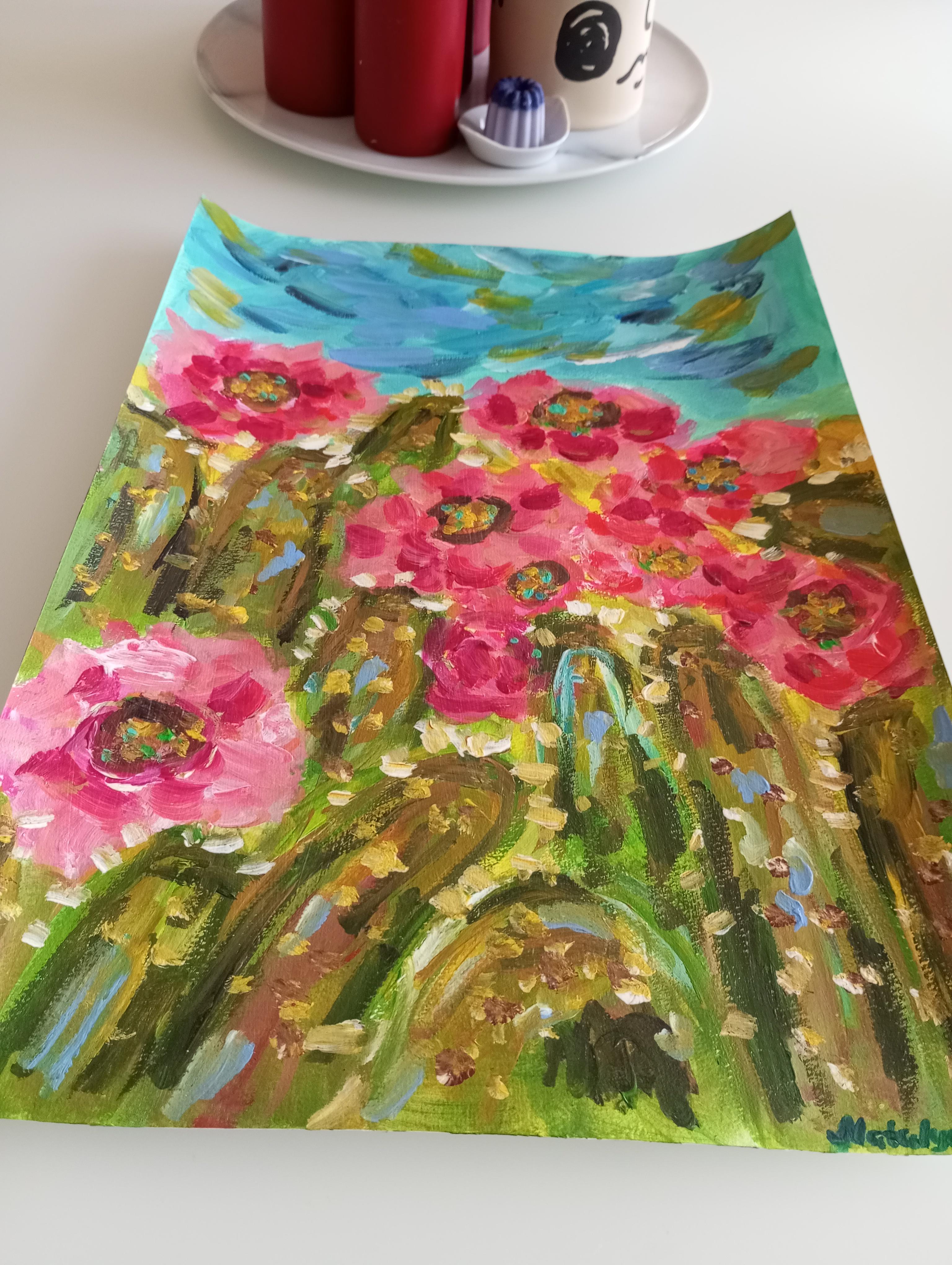 Preciosas flores de cactus (pintura de colores sobre papel) en venta 13