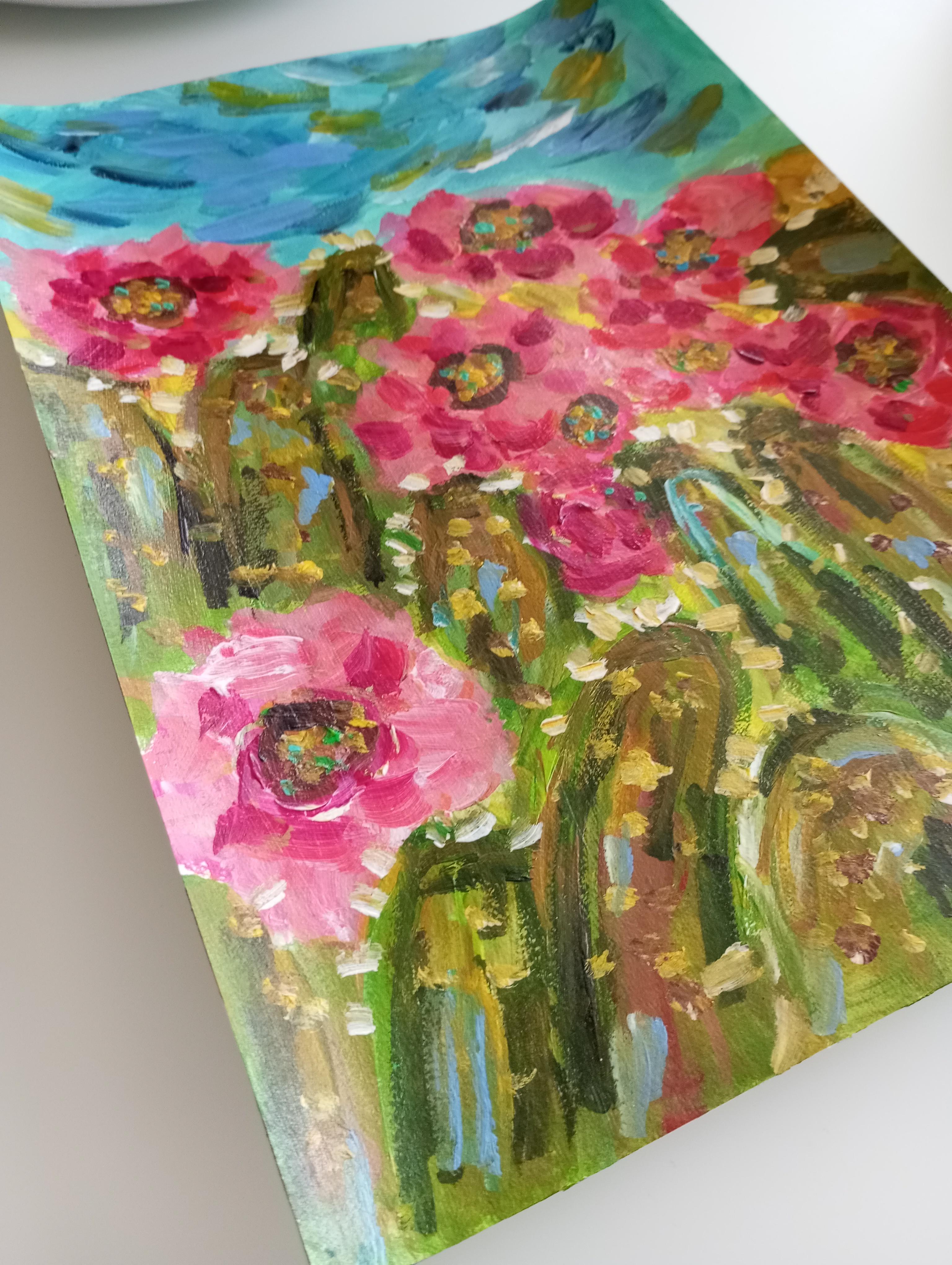 Preciosas flores de cactus (pintura de colores sobre papel) en venta 15