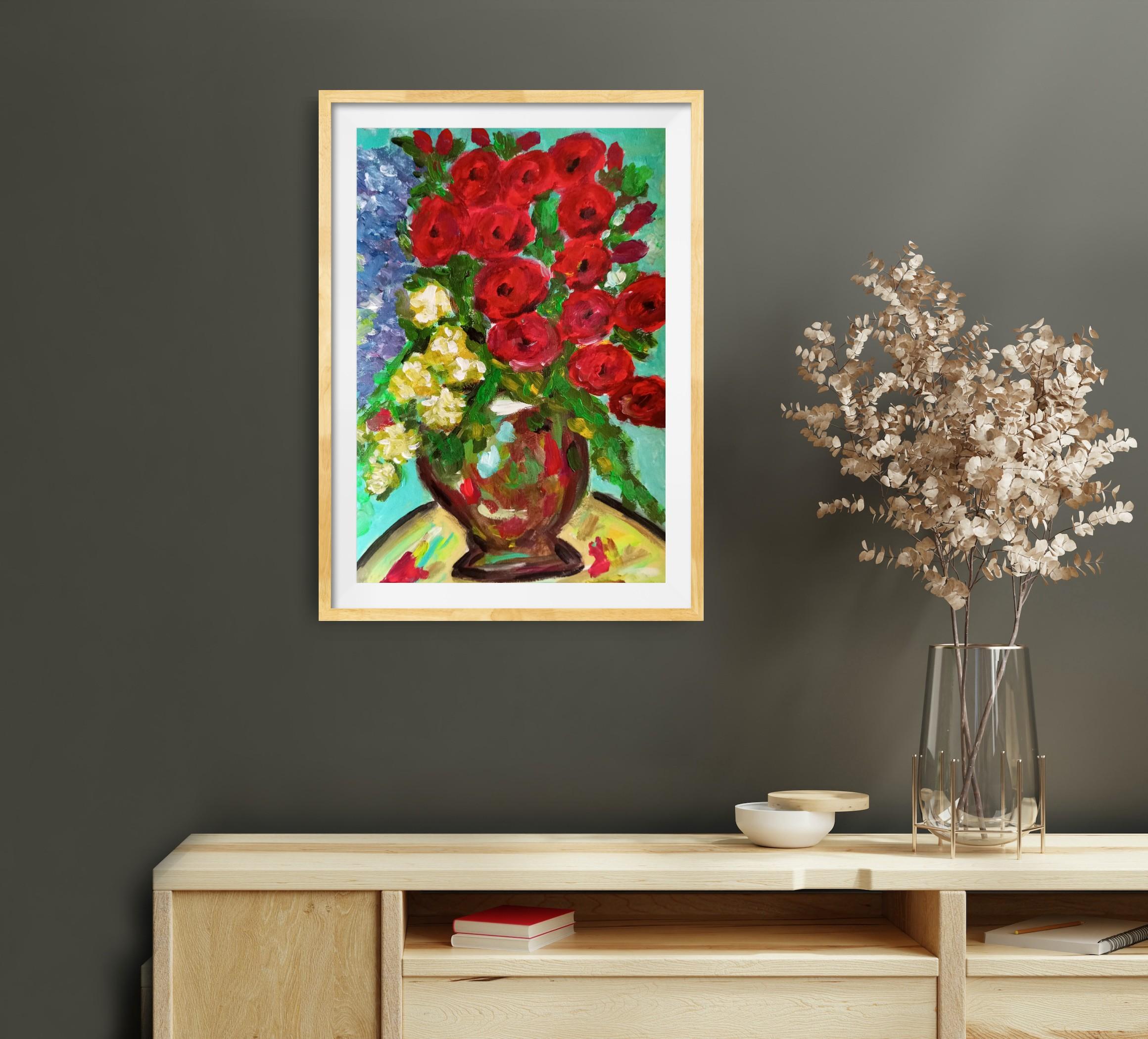 Este colorido moderno  la obra de arte floral 