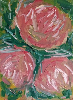 La bellezza di tre rose in fiore (pittura floreale a olio su carta)