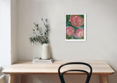 La beauté de trois roses en fleurs (peinture à l'huile florale sur papier)