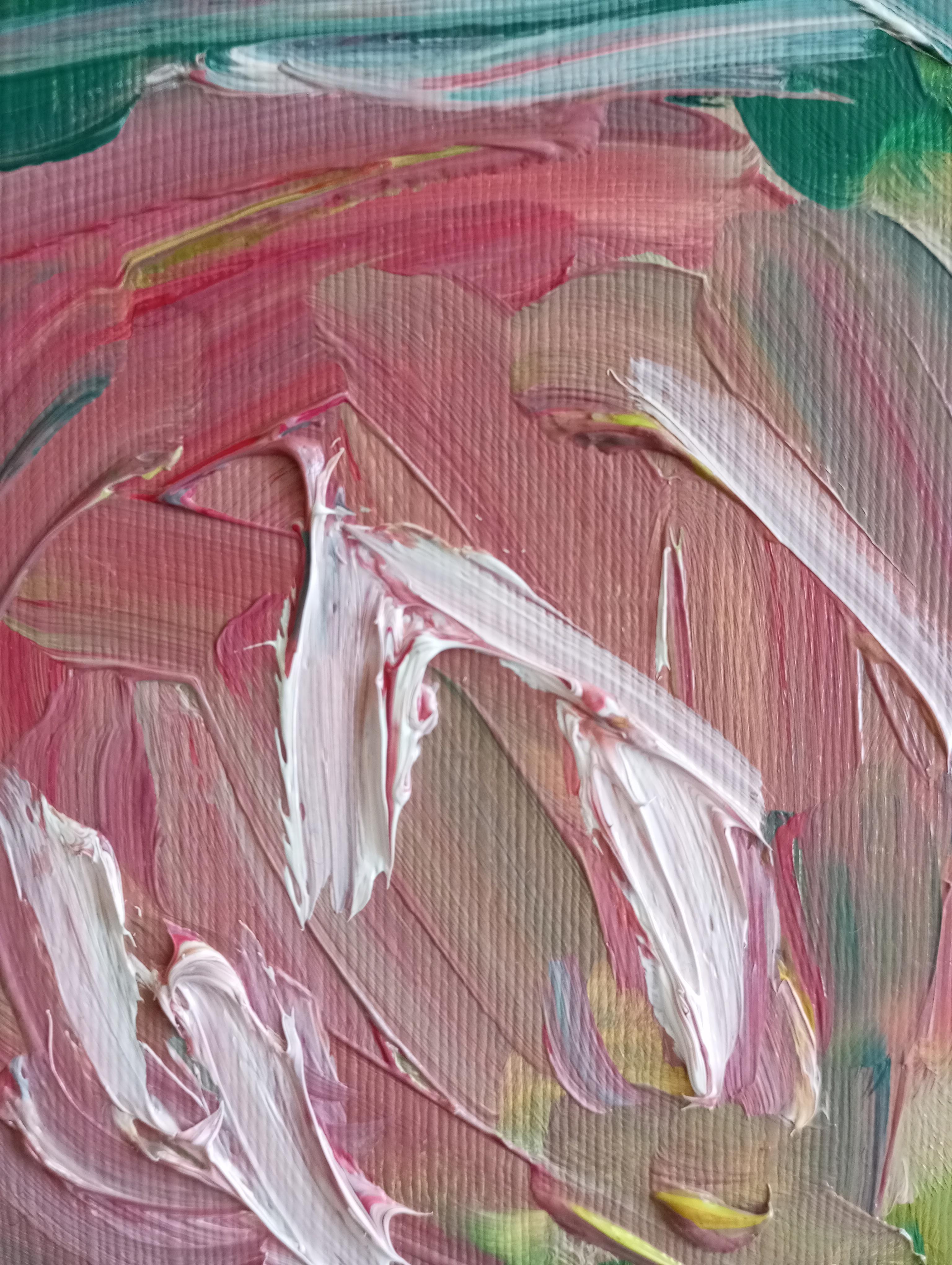 La bellezza di tre rose in fiore (pittura floreale a olio su carta) in vendita 6