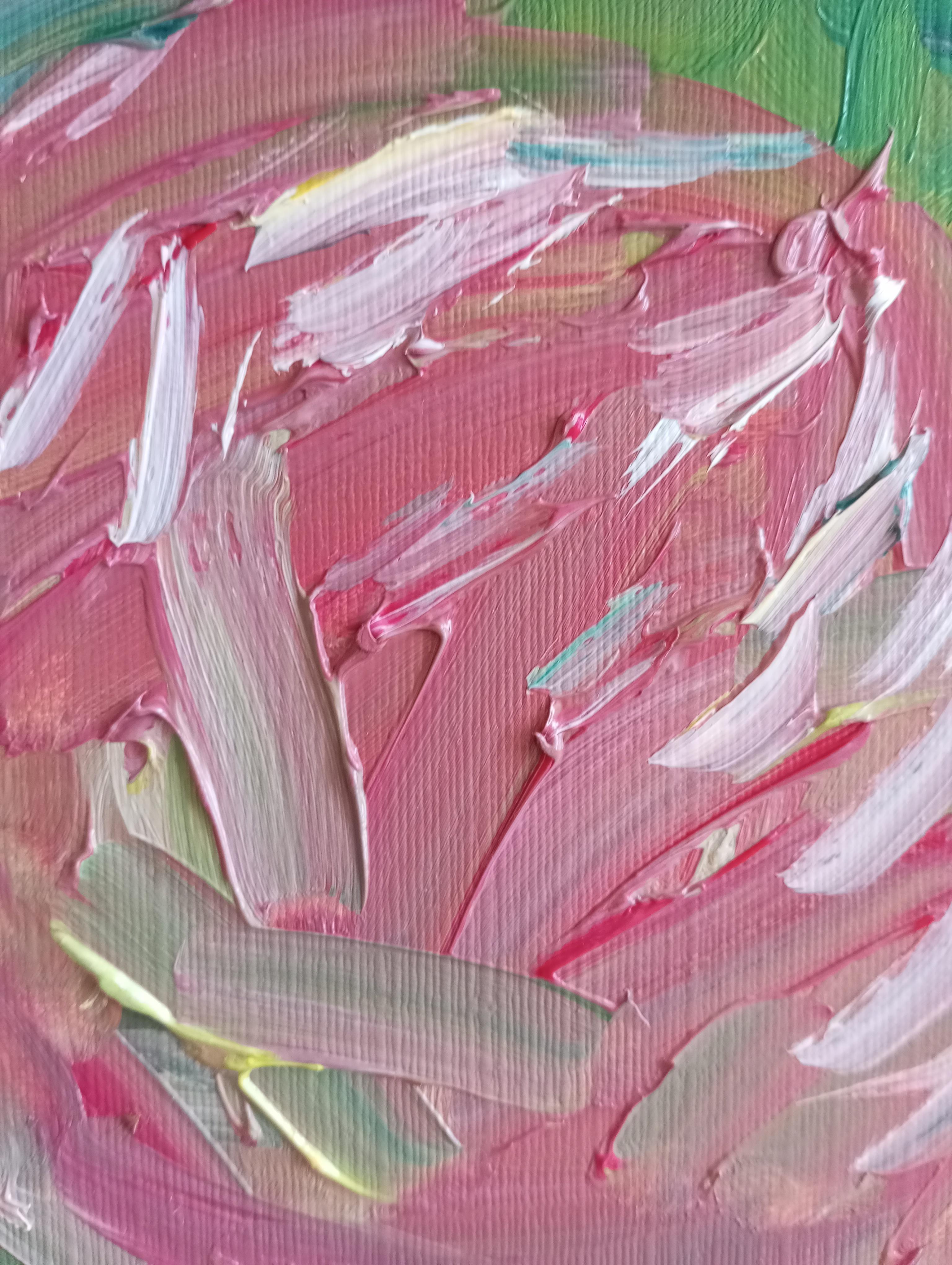 La bellezza di tre rose in fiore (pittura floreale a olio su carta) in vendita 8