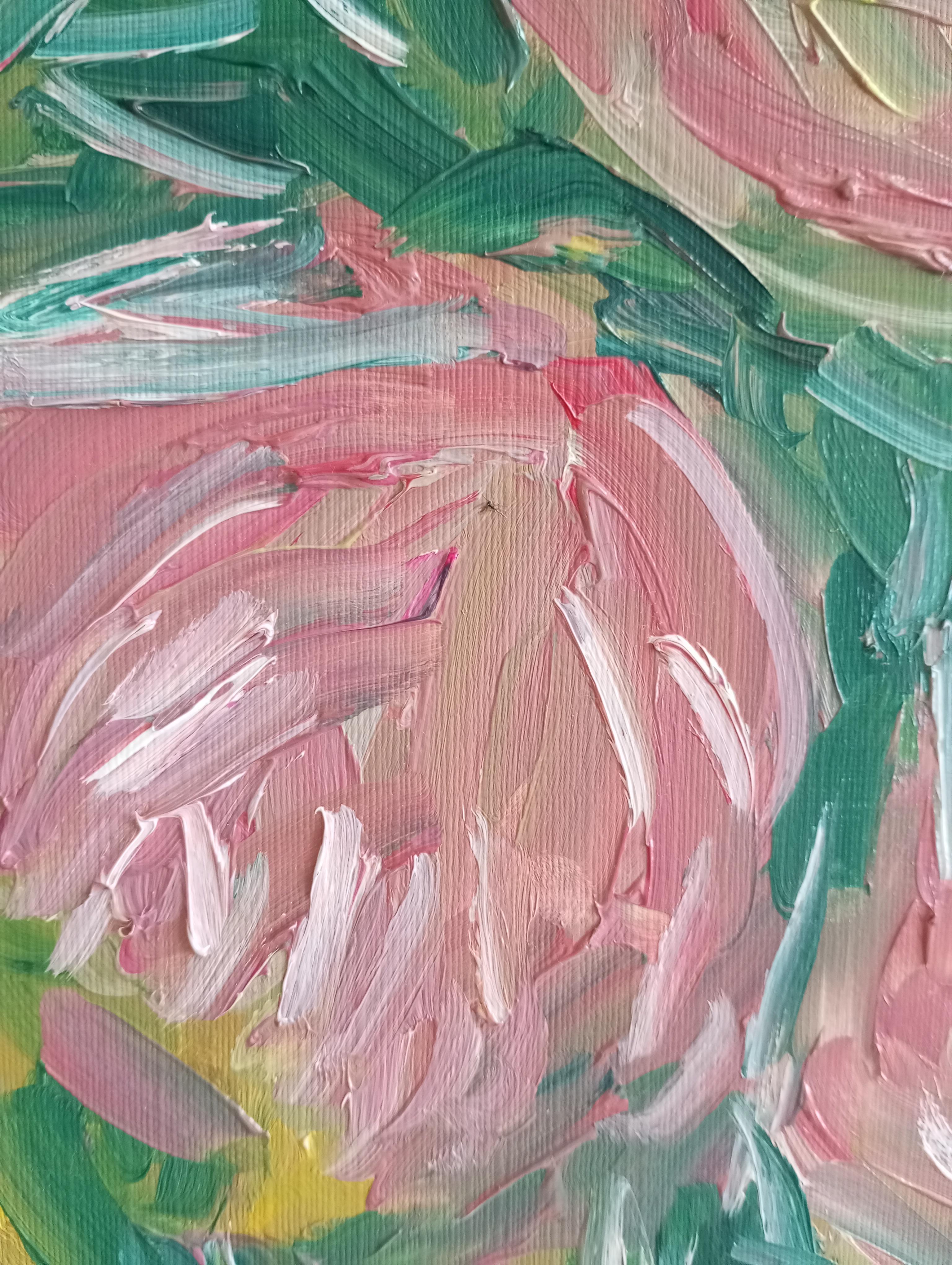 La bellezza di tre rose in fiore (pittura floreale a olio su carta) in vendita 9