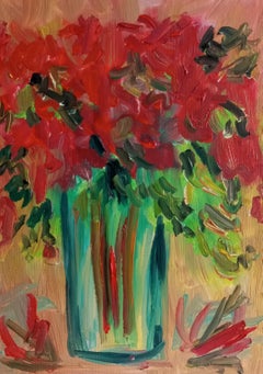 Hibiscus en fleurs dans un vase (art floral contemporain à l'huile)