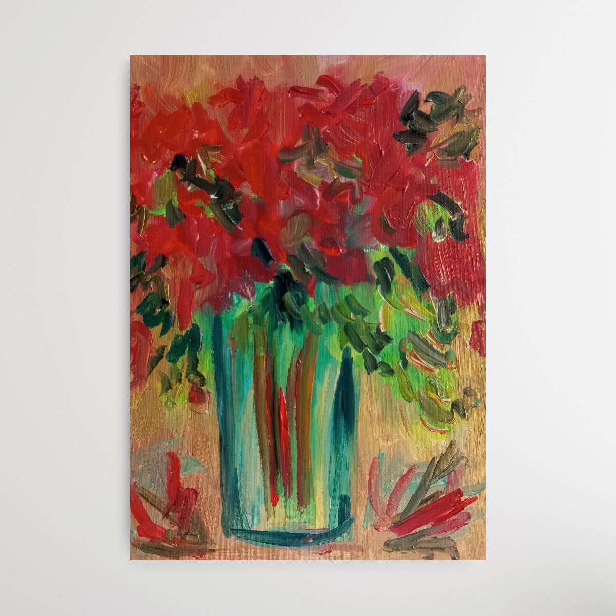 Hibisco floreciendo en un jarrón (arte floral contemporáneo al óleo) en venta 2